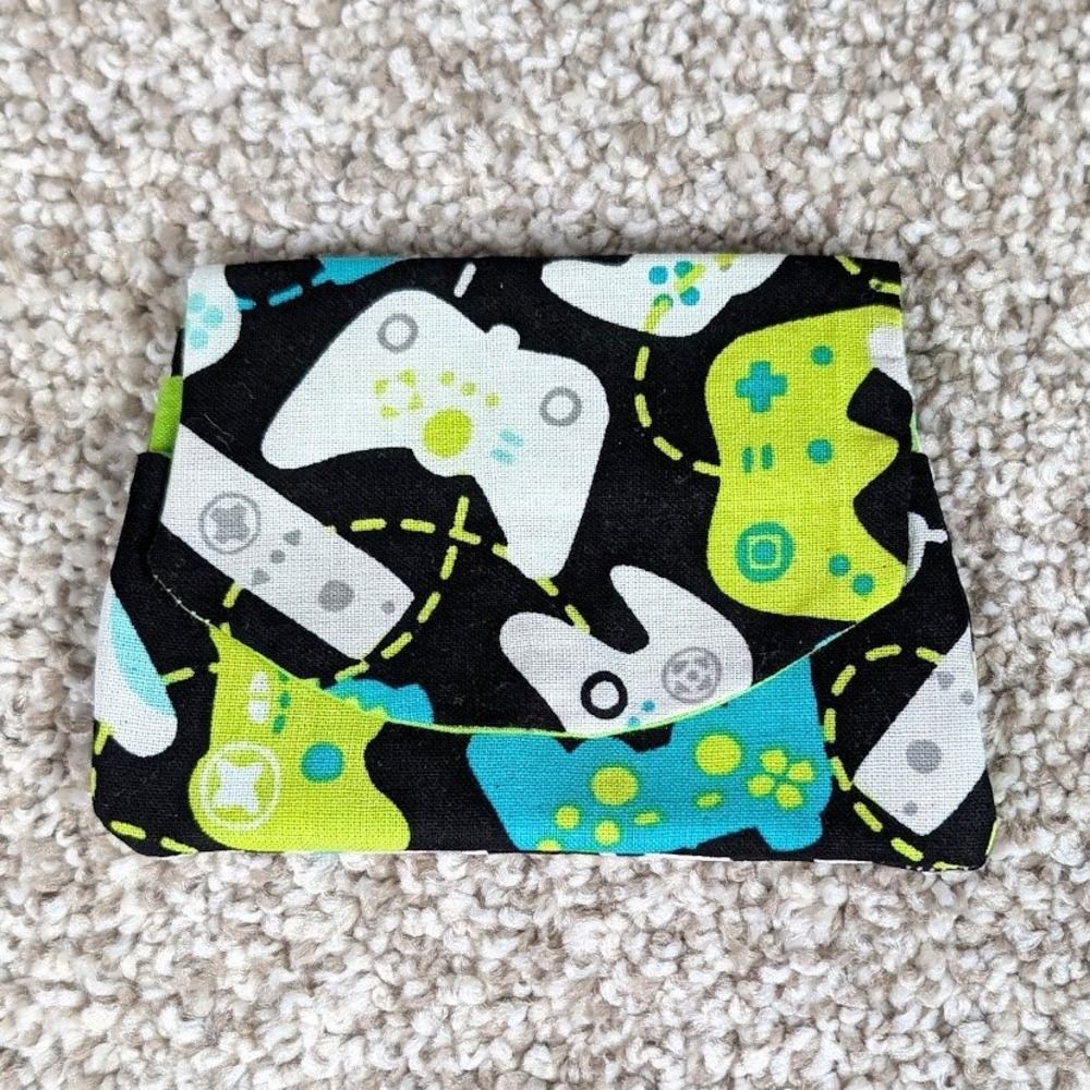 Handmade Video Game Controller Fabric Pocket Wallet Neon Green Blue Black